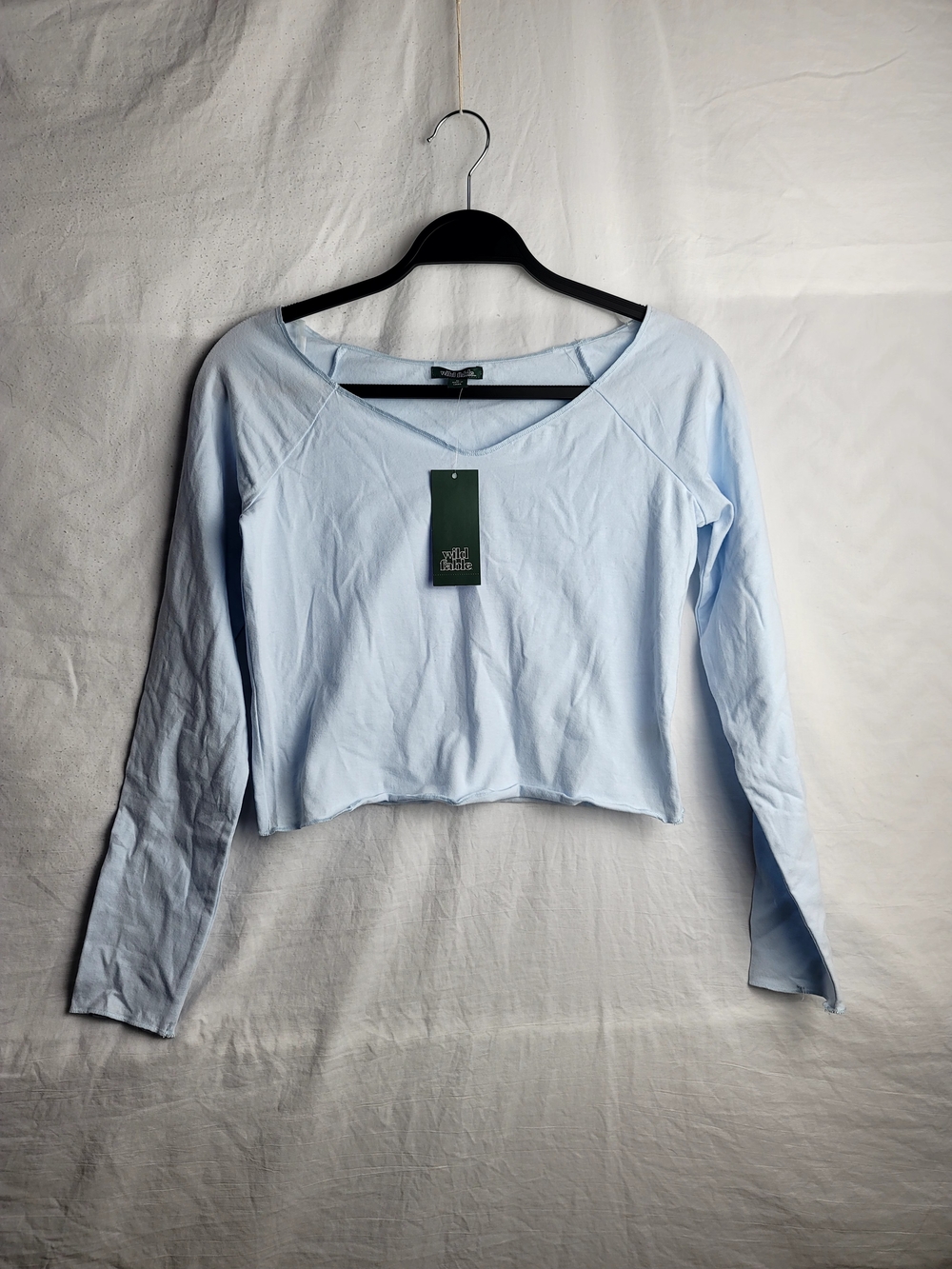 wild fable Light Blue V‑Neck Long Sleeve Crop Top